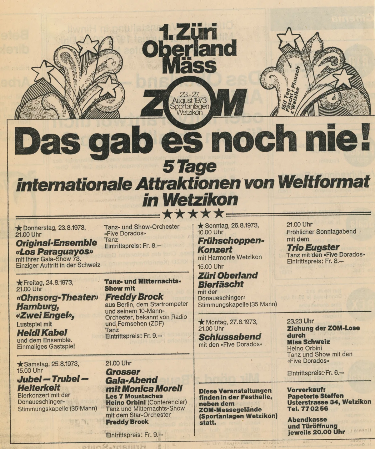Ein Zeitungsinserat, das auf die erste ZOM hinweist.